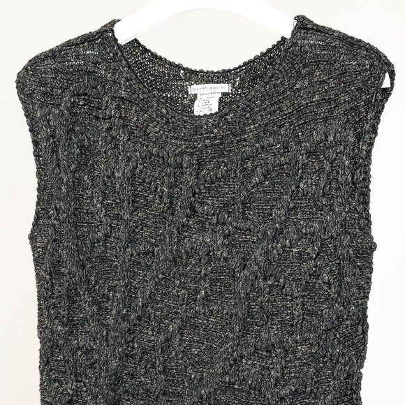 Sarah Pacini Green-Black-Gold Marled Cable-Knit Sleeveless Vest - Picture 3 of 8